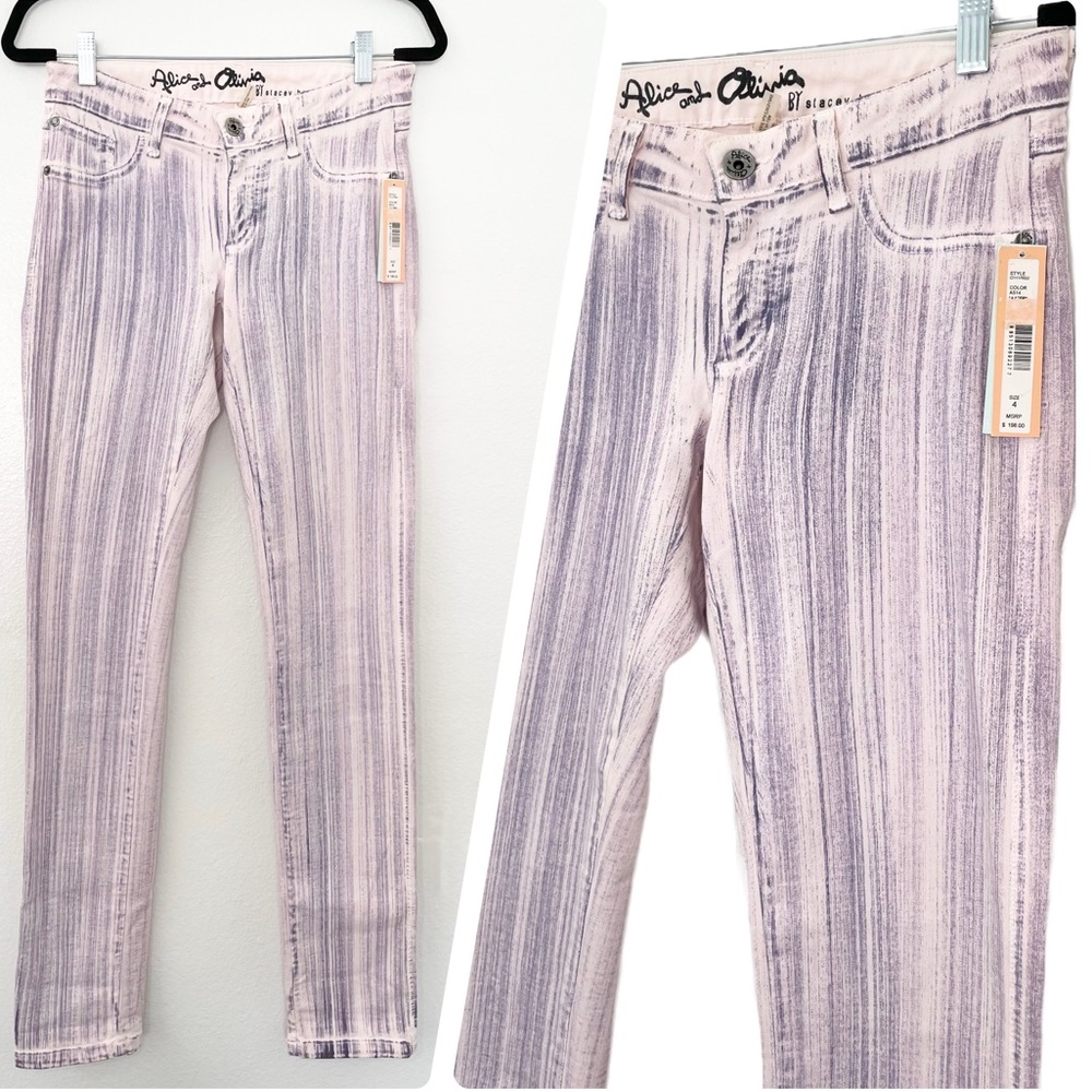 Alice + Olivia Pink Purple Stripe Skinny Jeans Size 4 NEW